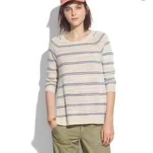 Madewell Cabin Stripe linen-silk blend knit sweater Natural/Navy Size Medium